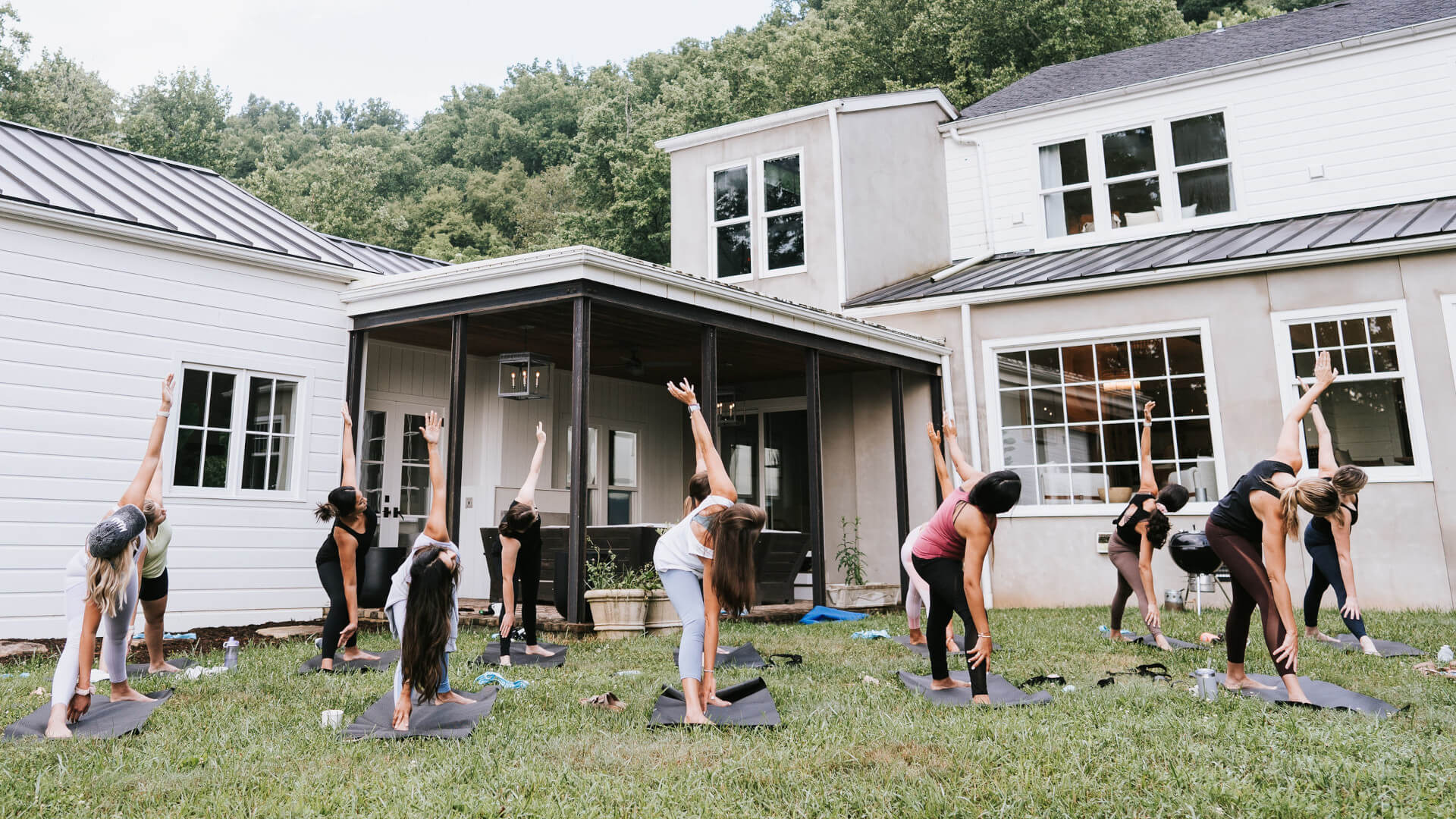 Private yoga session for bachelorette party at their vacation rental in Asheville, NC.