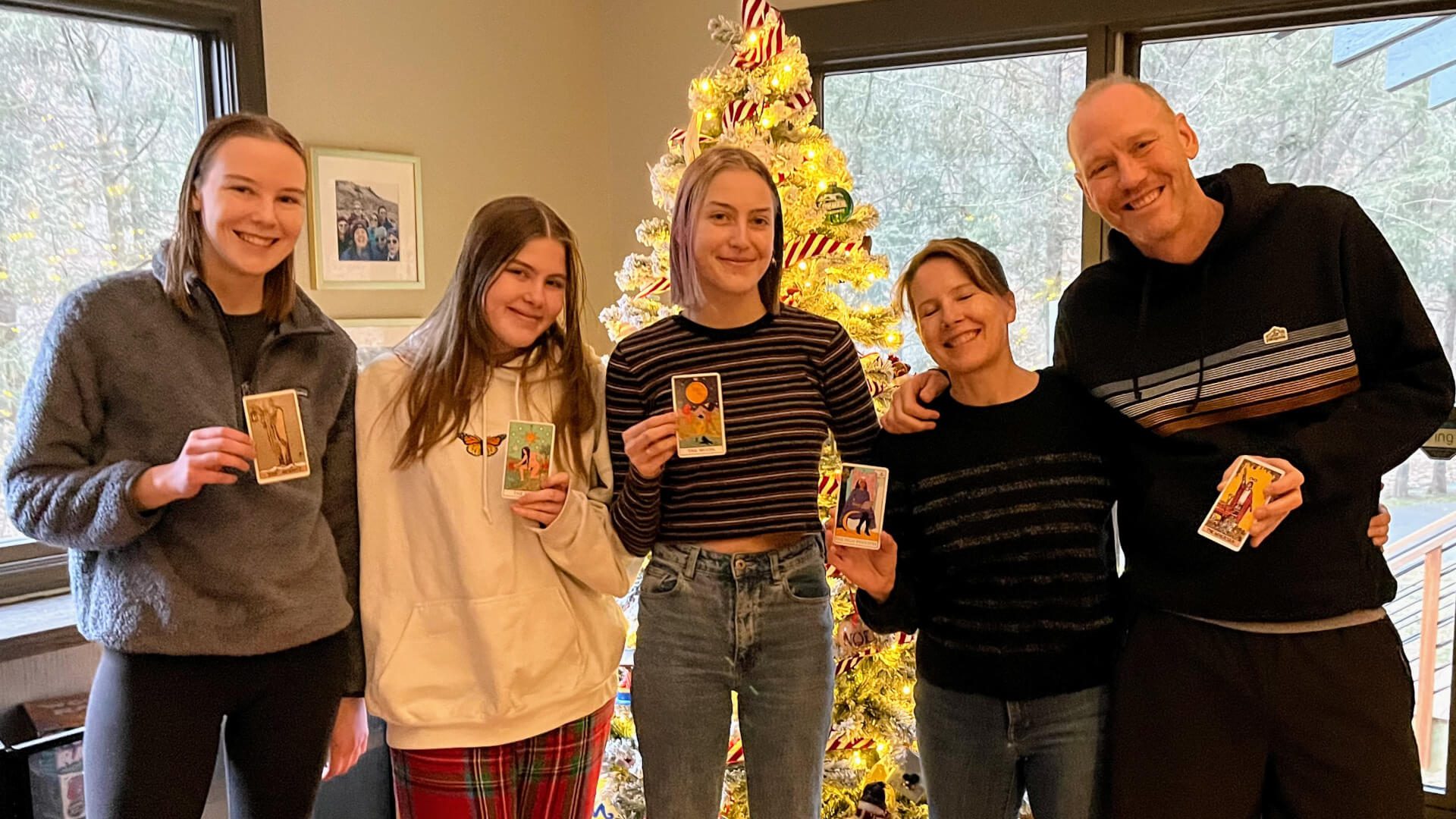 Family tarot card reading during Christmas visit to Asheville, NC.