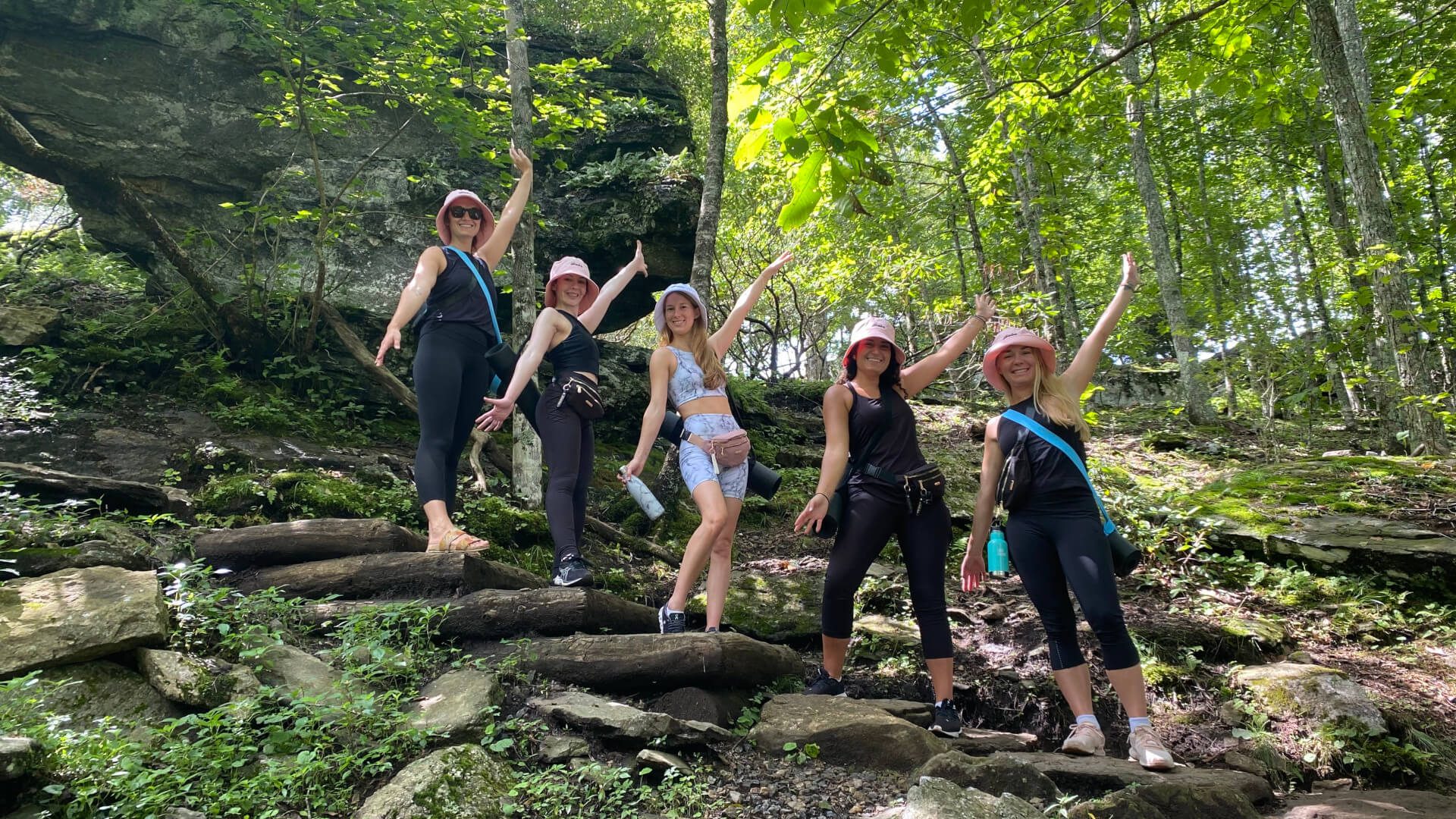 Bachelorette party yoga hike in Asheville, NC.