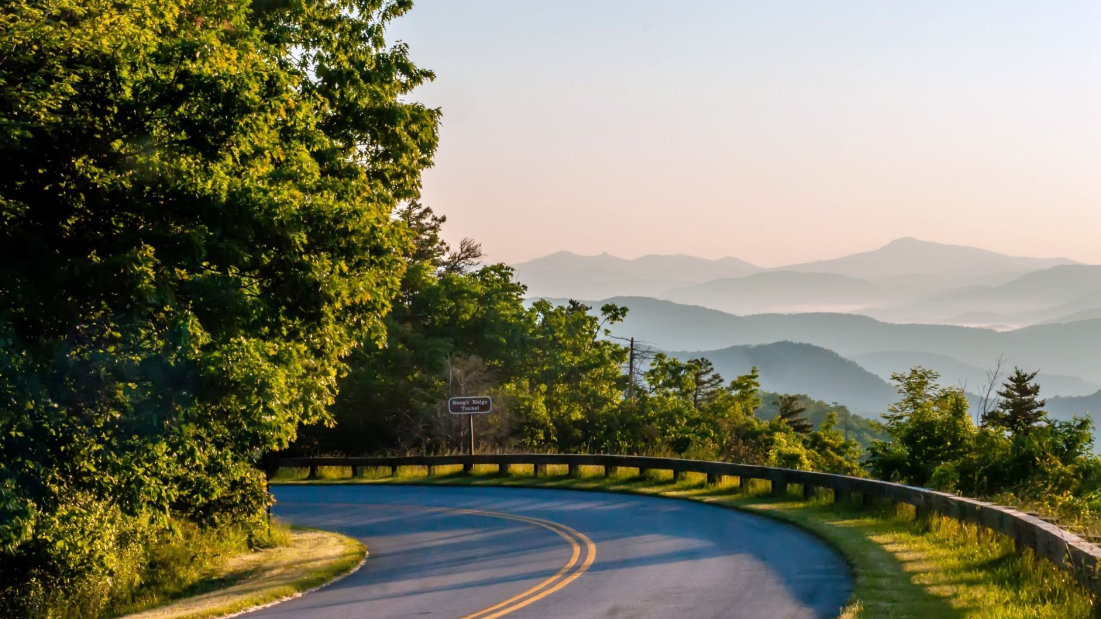 Blue Ridge Parkway with mountains in background - near Asheville NC