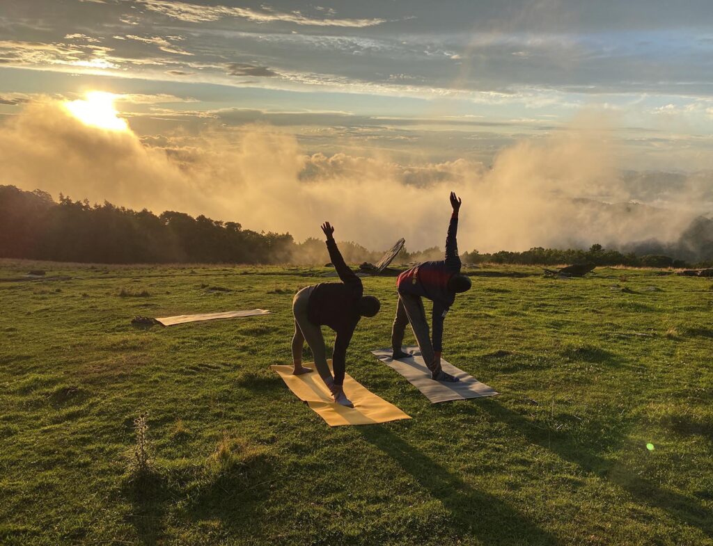Morning yoga near Asheville in the fall
